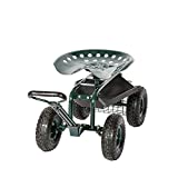 KINTNESS Rolling Garden Stool Cart Work Seat Heavy Duty Wagon Scooter with Extendable Steer Handle Swivel Seat & Utility Basket