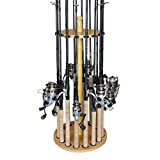 Rush Creek Creations Round 16 Fishing Rod Storage Rack - Features Traditional Handcrafted Wood Post - No Tool Assembly, Wood Grain Laminate