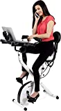 FitDesk Bike Desk 3.0 - Folding Stationary Exercise Bicycle Desk with Massage Bar & Work Out Bands - Magnetic Cycle for Indoor Use - Height Adjustable with Built-in Tablet Holder for Home & Office