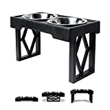 Pet Zone Designer Diner Adjustable Elevated Dog Bowls - Adjusts to 3 Heights, 2.75”, 8', & 12'' (Raised Dog Dish with Double Stainless Steel Bowls) Black