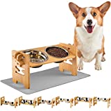 Upgrated 6 Heights - Elevated Dog Bowls, Adjustable Raised Dog Bowls for Small Dog and Cat, Raised Dog Dish, Solid Bamboo Dog Food Water Bowl,Stand Feeder with 2 Stainless Steel Bowls and Feeding Mat