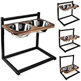 Emfogo Dog Cat Food Bowls Raised Dog Bowl Stand Feeder Adjustable Elevated 3 Heights 5in 9in 13in with Stainless Steel Food and Water Bowls for Small to Large Dogs and Cats 16.5x16 inch,Patented
