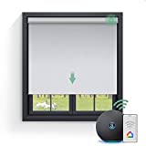 Yoolax Motorized Smart Blind for Window with Remote Control, Automatic Blackout Roller Shade Compatible with Alexa, Child Safety Rechargeable Battery Solar Blind with Valance (Fabric-Greyish White)