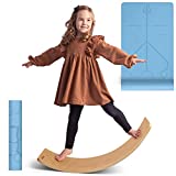 Belleur Wooden Balance Board, Kid Wobble Balance Board for Adults, Toddlers & Children, Natural Beech Wood Montessori Toy with Premium Yoga Mat, Curvy Wobble Board Learning Toy for Fitness, Training