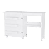 Folding Sewing Table with Storage, Easy Rolling Sewing Machine Craft Table with Adjustable Shelves Lockable Wheels, Compact Design and Easy to Assembly, White