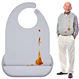 Clever at Home Adult Bibs (Gray) - Silicone Bibs with Food Catcher for Clean Eating - Washable Bibs for Adults - Adult Bibs for Women - Adult Bibs for Men - Adult Bibs for Elderly or Disabled Adults