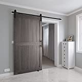 COSHOMER 42in x 84in MDF Sliding Barn Door with 7ft Barn Door Hardware Kit & Handle, Pre-Drilled Holes Easy Assembly -Solid Wood Slab Inside Covered with Water-Proof PVC Surface, Grey, H-Frame