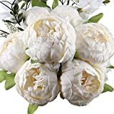 Leagel Fake Flowers Vintage Artificial Peony Silk Flowers Bouquet Wedding Home Decoration, Pack of 1 (Spring White)