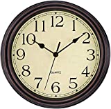 Foxtop Retro Silent Non-Ticking Round Classic Clock Quartz Decorative Battery Operated Wall Clock for Living Room Kitchen Home Office 12 inch (Bronze)