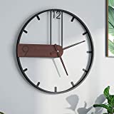 Large Wall Clock for Living Room Decor, Modern Walnut Dial Metal Frame Wall Decor Silent Non Ticking Clocks for Bedroom, Study, Office Decorations, Gift idea, 23.6'''