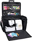 Everything Mary 4 Wheels XL Collapsible Deluxe Sewing Machine Trolley , Black Quilted - Rolling Carrying Storage Case for Large Brother, Singer, & Bernina Machines - Universal Travel Tote Bag