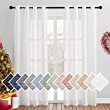 NICETOWN Sheer White Window Curtains Linen Textured 84 inch Length, Grommet Semitransparent Balance Privacy & Light Vertical Flax Sheer Drapes for Bedroom/Living Room, W52 x L84, 2 Panels