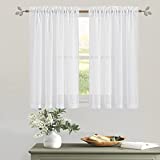 White Semi Sheer Curtains Linen - Home Decoration Open Weave Privacy Sheer Window Treatments Panels for Bedroom Nursery Kitchen Bathroom, White, Each Panel 52 Wide by 45 Long inch, Set of 2