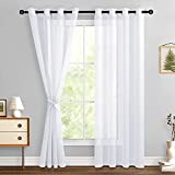 Hiasan White Sheer Curtains 84 Inches Long with Tiebacks, Light Filtering Semi Transparent Lightweight Voile Grommet Window Curtains for Bedroom, Living Room, W52 x L84, Set of 2 Drape Panels