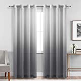 DWCN Faux Linen Grey Ombre Sheer Curtains - Gradient Semi Voile Grommet Top Window Curtains for Bedroom and Living Room, Set of 2 Panels, 52 x 84 Inches Long