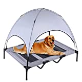 SUPERJARE XLarge Outdoor Dog Bed, Elevated Pet Cot with Canopy, Portable for Camping or Beach, Durable 1680D Oxford Fabric, Extra Carrying Bag - Silver Gray