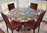 Elastic Edged Flannel Backed Vinyl Fitted Table Cover - GLOBAL COFFEE Pattern - Large Round - Fits tables up to 45' - 56” Diameter