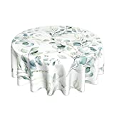 Spring Leaf Floral Sage Green Tablecloth Round 60 Inch Ruitic Watercolor Table Cloth Waterproof Fabric Farmhouse Green Grey Leaves Tablecloths Decorative for Holiday Home Party