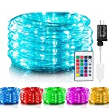 Color Changing Rope Lights: Outdoor String Lights with Plug & Remote | Twinkle Christmas Lights for Bedroom Wedding Patio Garden Holiday Lights Decoration with 16 Colors (33 FT)