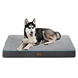 Bedsure Large Orthopedic Dog Bed for Large Dogs - Memory Foam Waterproof Dog Bed Pillow for Crate with Removable Washable Cover and Nonskid Bottom - Plush Flannel Fleece Top Pet Bed, Grey