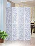 Roundhill Furniture Giyano 4 Panel Wood Frame Screen Room Divider, 70.00 x 1.00 x 70.00 Inches, White