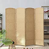 TinyTimes 6 FT Tall Room Divider, 4 Panel Weave Fiber Extra Wide Room Divider, Room Dividers & Folding Privacy Screens, Freestanding, - Beige, 4 Panel