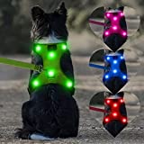 LED Dog Harness, Easy Control Led Dog Vest Harness with Adjustible Belt, USB Rechargeable Dog Harness Collar with Comfortable Padded for Small Medium Large Dogs (L,Green)