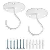 Ceiling Hooks for Hanging Plants - Metal Plant Bracket Iron Wall Mount Lanterns Hangers for Hanging Bird Feeders, Lanterns, Wind Chimes, Planters, Outdoor Decoration Hooks（2pack） (White)