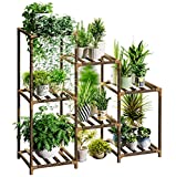 Bamworld Plant Stand Indoor Plant Stands Wood Outdoor Tiered Plant Shelf for Multiple Plants, 3 Tiers 7 Potted Ladder Plant Holder Table Plant Pot Stand for Window Garden Balcony Living Room