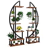 2 Pcs 6 Tier Tall Metal Indoor Plant Stand with Hanging Loop, Plant Shelf Holder for Outdoor Clearance, Half-Moon-Shaped Multi-Purpose Plant Stands for Home Decor, Balcony, Patio, Garden