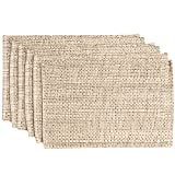 Sweet Home Collection 100% Cotton Placemats for Dining Room Rectangle Two Tone Woven Fabric 13' x 19' Soft Durable Table Mat Set, Set of 6, Eggshell