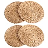 kilofly Natural Water Hyacinth Weave Placemat Round Braided Rattan Tablemats 11.8 inch x 4pc