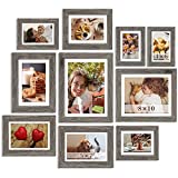 Picture Frame Set Wall Photo: 10 Variety Pack Rustic Wood Photo Frames with Glass and Mat Lightweight Matted Gallery Picture Frames Bulk for Wall or Tabletop Including 8x10 5x7 4x6 Light Grey