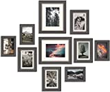 Gallery Wall Picture Frame Set - 10 pcs Family Picture Frames with Glass and Mat Including Two 8×10 Four 5×7 Four 4×6 for Hanging Wall or Tabletop Decor - Gray