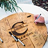 WhiskeyMade Personalized Wedding Guestbook Alternative - Solid Wooden Centerpiece Made from a Real Bourbon Whiskey Barrel Head - Beautiful Decoration for Weddings - Made in The USA (Big Letter)