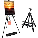 NIECHO 66 Inches Easel Stand with Tray, Aluminum Metal Art Easel Artist Tripod Adjustable Height from 21' to 66' with Carry Bag for Table-Top/Floor Painting and Displaying