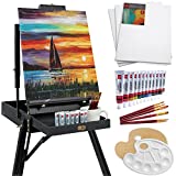 Best Choice Products French Easel, 32pc Beginners Kit Portable Wooden Folding Adjustable Sketch Box Artist Tripod for Painting, Drawing w/Acrylic Paints, Brushes, Canvases, Palettes - Black