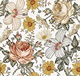 Blooming Wall Beige Multicolor Peony Daisy Peel and Stick Wallpaper Removable Self Adhesive Wall Mural Wall Decor, 14.5 Square Ft/Roll