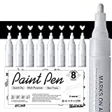 White Paint Pen for Art - 8Pack Acrylic White Paint Marker for Rock Painting, Stone, Wood, Canvas, Glass, Metal, Metallic, Ceramic, Tire, Graffiti, Paper, Drawing, Highlight Water-Based Paint Sets