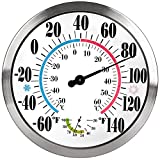 12' Outdoor Thermometer Large Numbers - Decorative Outdoor Thermometers for Patio, Wall Thermometer Hygrometer with Stainless Steel Enclosure, Battery Free Indoor Outdoor Thermometer Wireless