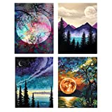 4 Pack Paint by Numbers, Paint by Numbers for Adults Kids Beginner, Adult Paint by Number DIY Moon Landscape Oil Painting 12X16 Inch