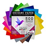 Origami Paper 500 Sheets, Premium Quality for Arts and Crafts, 6-inch Square Sheets, 20 Vivid Colors, Same Color on Both Sides, 100 Design E-Book Included (See back of the cover for download info)