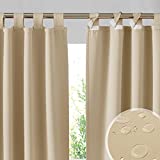 RYB HOME Outdoor Patio Curtains 2 Panels - Detachable Top Waterproof Outdoor Privacy Screen Blackout Curtains for French Door Porch Pergola Cabana Sun Room Deck, W 52 x L 84 inch Long, Beige