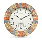 Ocest Large Outdoor Indoor Clock, Waterproof Wall Clock with Thermometer, Weather-Resistant Non-Ticking Battery Operated Decor Clock for Patio, Pool, Lanai, Fence, Porch, Garden,Bathroom (13 Inch)