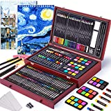 145 Piece Deluxe Art Set with 2 x 50 Sheet Drawing Pad, Art Supplies Wooden Art Box, Drawing Painting Kit with Crayons, Oil Pastels, Colored Pencils, Creative Gift Box for Adults Artist Beginners Kids