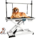 petgroomingtable New Electric Pet Dog Grooming Table Heavy Duty Professtional Electric Lift for Large Dogs with Overhead Arm, Anti-Skid Rubber Desktop and Powerful Motor, 50''/Black