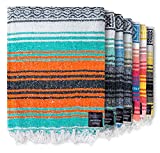 Authentic Mexican Blanket - Beach Blanket, Handwoven Serape Blanket, Perfect as Beach Blankets, Picnic Blanket, Outdoor Blanket, Yoga Blanket, Camping Blanket, Car Blanket, Woven Blanket (Mandarin)