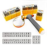 OWDEN Metal Stamps for Jewelry Making, Art Font Uppercase Letter Punch Set and Art Font Lowercase Letter Punch wtih 1 Set Number Punch Set Size:1/8',3mm Stamps Hammer and Steel Bench Block