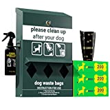 Dog Waste Station Bag Dispenser with Hand Sanitizer Bottle - 600 Dog Poop Bags Included - Original Glow in the Dark Dog Poop Station Outdoor, Triple Storage Pet Waste Station with Lock and Rain Guard