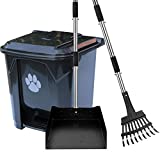 ZubyDog Dog Poop Trash Can with Lid and Removable Inner Waste Bin for Outdoors. Includes Long Handle, Tray/Rake Design Pooper Scooper - Perfect for Pick-Up on Grass, Dirt, Cement.